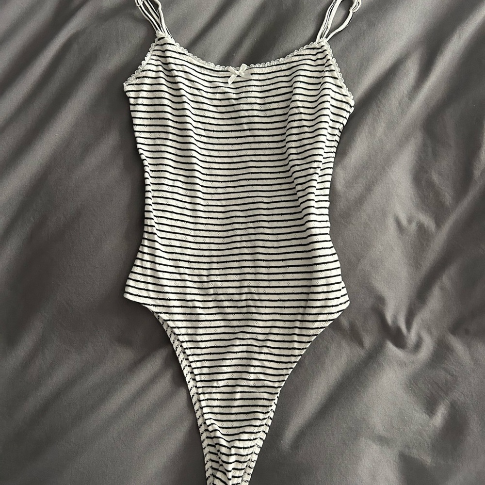 Forever 21 Black and White Striped Bodysuit